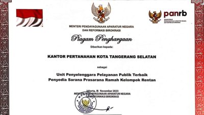 Ramah Kelompok Rentan, BPN Tangsel Raih Penghargaan dari Kementerian PANRB